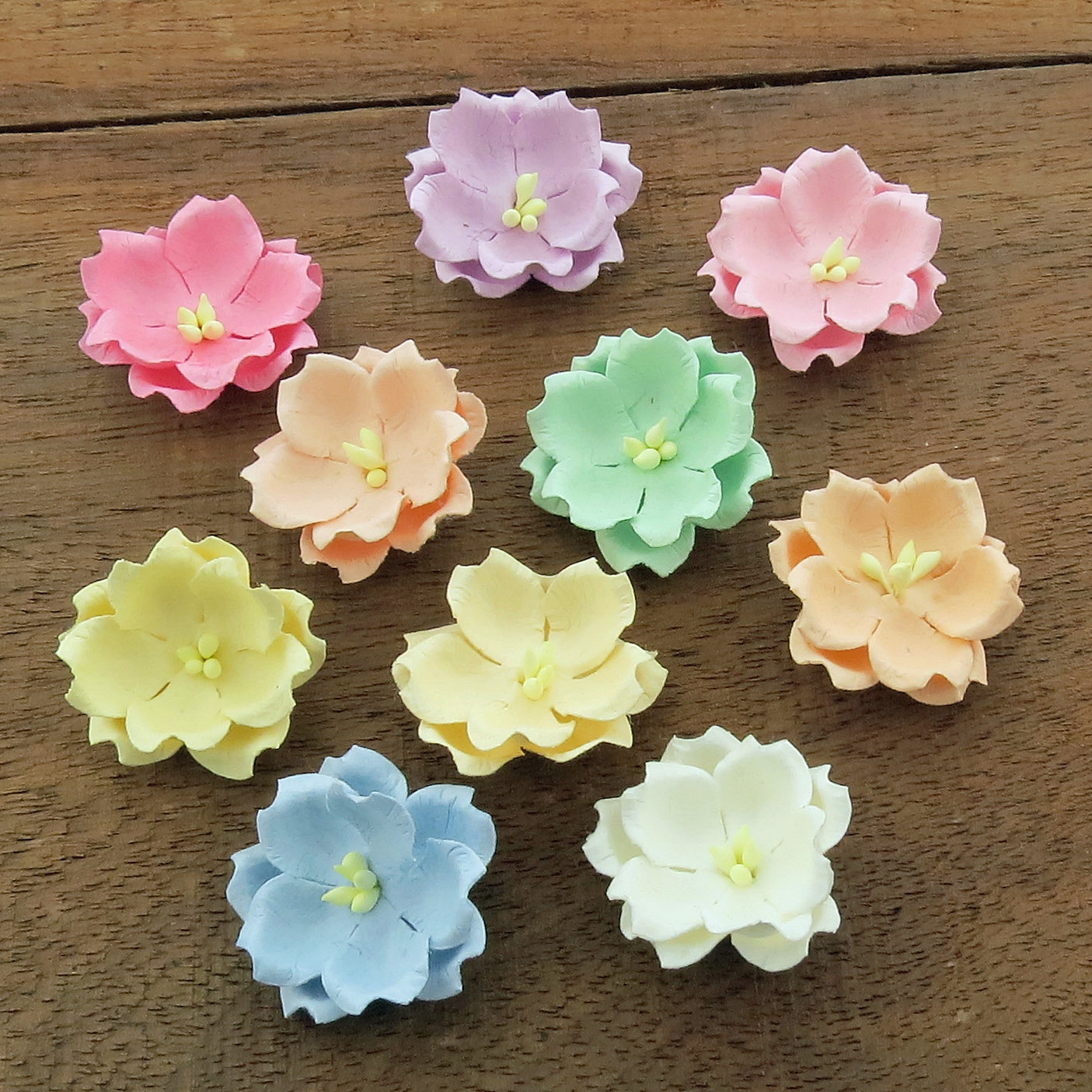 MIXED PASTEL COTTON STEM MULBERRY PAPER FLOWERS - SET E - Click Image to Close